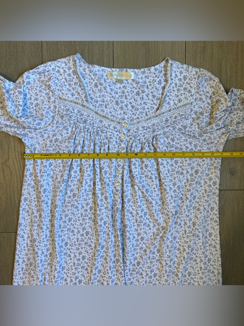 Eileen West Size L Nightgown Floral White Blue Lace Long Sleeve Sleep Cotton - Picture 9 of 12